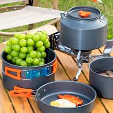 Camping Cookware Set 3 PCS Outdoor Kettle Pot And Pan Portable Picnic Gear Car Camping Cookware Set 3 Piece Kettle Pot Combo For Road Trip Outdoor - Dark Grey - View 4