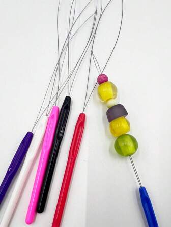 6 piezas de herramientas y accesorios de costura - Enhebrador de hilos, enhebrador de agujas, guía de hilo, cuentas para extensiones de cabello, gancho para pelucas, extractor de extensiones de cabello en rojo, morado, blanco, negro, rosa, azul