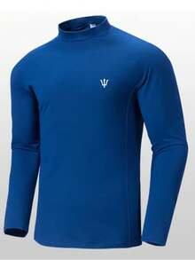 Men's Thermal High Neck Base Layer Shirt With Long Sleeves - 藏蓝色 - 查看 4