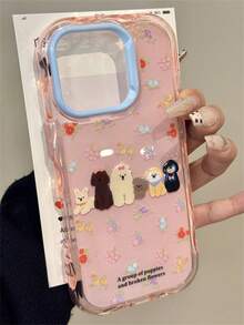 可爱卡通兔子花朵波浪边框软壳手机壳，兼容 17 Pro Max、17 Pro、17、16、15、14、13、12 Pro Max、11 - 碎花小狗 - 查看 3