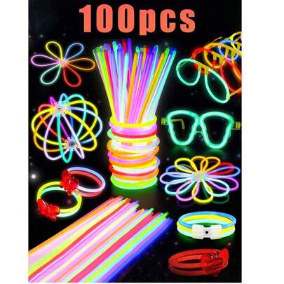100支装多色荧光棒，派对荧光棒，派对装饰，高品质超亮荧光棒，彩色婚礼荧光棒，持久发光8-12小时，适用于派对、音乐会、酒吧、夜店等各种场合，荧光棒玩具，情人节派对，情人节配饰，婚礼，生日，母亲节，春季装饰，毕业季，派对照明用品，生日礼物，情人节礼物，送给她的最佳礼物
