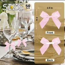 10Pcs/20pcs/50pcs Lavender Satin Ribbon Bows 2" Self Adhesive Satin Bows For Gift Wrapping Premade Satin Bows With Double-Sided Tape For Making Crafts Baby Shower Birthday Party Wedding Decorations Christmas Decorations Home Christmas Gifts Christmas Decor - Baby Pink - View 3