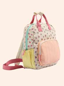 Presente de Volta às Aulas para Meninas - Mochila Fofa Personalizada com Estampa de Morango, Nome e Letra Bordados, Bolsa de Viagem Multifuncional - Multicolorido - Visão 7