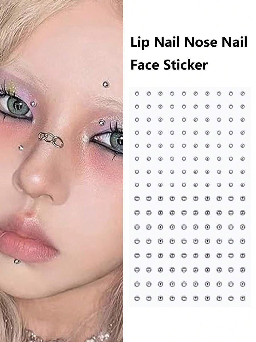 160 件无穿孔假鼻唇贴一次性肚脐眉唇穿孔饰品无穿孔耳环纽扣贴纸 3 毫米/4 毫米 - Face Sticker - 查看 1