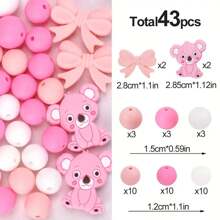 36/38/43pcs Cute Silicone Bead Set, 12mm/15mm Solid Color Koala Pattern Round Loose Beads, Used For DIY Jewelry Making, Key Chain, Pen Strap, Bracelet, Necklace, Pendant Handcraft Supplies