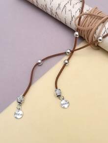 1 Chiếc Vòng Cổ Buộc Bolo Bằng Da Lộn Giả Cho Nữ, Chiều Dài Có Thể Điều Chỉnh Theo Phong Cách Boho Phương Tây Kèm Hạt Bạc Cho Phụ Nữ Đeo Hàng Ngày - Hạt cườm - Xem 6