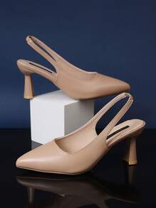 1 Pair Women's Apricot Color High Heel Sandals, Solid Color PU Material, Elastic Back Strap, Pointed Toe, Stiletto Heel, Wedge Design, Suitable For Party, Shopping, Travel, Vacation, Summer New Arrival