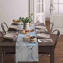 1 pieza Camino de mesa con patrón de mármol degradado azul gris, estilo granja moderna de tela de poliéster, adecuado para comedor, boda, mesa de café y decoración del hogar - Azul degradado - Ver 4