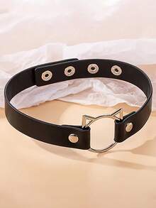 1pc New Fashion Cat Ear PU Leather Choker Necklace Women Chocker Necklaces Accessories Punk Neck Strap Wedding Bride Jewelry Gift - Black - View 5