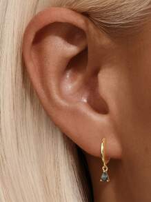 1 peça de piercing de orelha em prata esterlina 925, ágata natural com grama aquática, gota d'água, conjunto de garras, cartilagem plana, hélice, joia fina para uso diário, festa de casamento, noivado, aniversário, dia dos namorados
