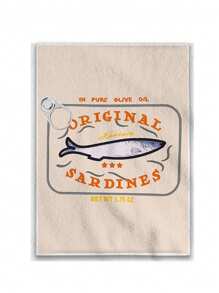 1 pièce Torchon de cuisine à sardine, torchon de cuisine imprimé de petits poissons de dessin animé, torchon de table de style ferme, torchon pour vaisselle de cuisine, torchon pour sécher la vaisselle de cuisine, cadeaux de fête, fournitures de cuisine