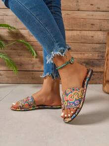 Sandale de plajă pentru femei, mărimi mari, confortabile, casual, de zi cu zi, vopsite în stil Tie-Dye, pentru exterior - Multicolor - Vizualizare 4