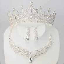Juego de joyería para mujer, incluye tiara de cristal y kit de collar para niñas, corona con rhinestones, aretes, accesorios para el cuello para novia, boda, cumpleaños, fiesta, vestido de dama de honor