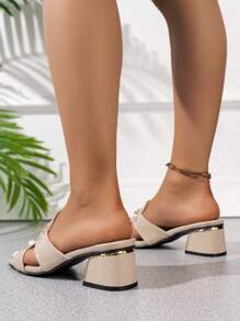 Women's High Heel Chain Decor Sandals, Fashion & Versatile Summer Slides