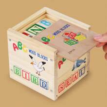 27pcs Wood Printed ABC Building Blocks, Upper Case Letters & Numbers Learning Blocks, Everyday Objects Cognitive Building Blocks, Stackable Educational Toy For Kids