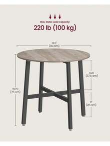 Dining Table, Round Kitchen Table, For Living Room, Office, 80 X 75 Cm (Diameter X Height), Industrial Style, Heather Greige And Ink Black - White - View 6