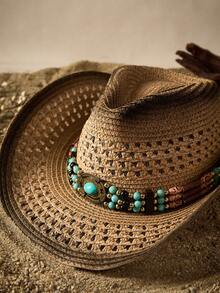 Tropiscape 1顶牛仔夏季帽，卷边牛仔帽，户外遮阳帽，草帽，简约细腰带装饰草帽，经典英伦风软呢帽，彩绘帽，秋季圣诞节冬季圣诞礼物 - 彩色 - 查看 11