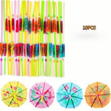 10pcs/50pcs Hawaiian Mini Umbrella Straws, Fluorescent Decor Party Crafts Straws, Colorful Tube Art Straws Suitable For Parties And Gatherings