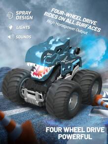1 Stück ferngesteuertes Dinosaurier Auto Spielzeug, 2,4 GHz Geländemonster-Truck mit Licht & Sound, Sprützfunktion, für drinnen & Outdoor, Dinosaurier Auto Spielzeug für Kinder, wiederaufladbares RC Auto Spielzeug, geeignet für 6-12 jährige Jungen & Mädchen als Weihnachts-, Halloween-, Geburtstagsgeschenk