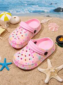 1 Pair Girls' Spring/Summer Comfortable Fashion Casual Lightweight Cute Cartoon Colorful Star Print Breathable Toe-Protecting Pink Beach Clogs - Pink - View 3