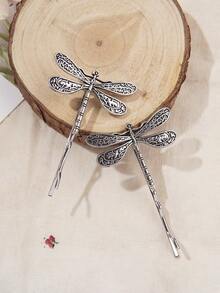 2个装女士复古银色蜻蜓发夹，个性化侧刘海夹，日常小发夹，学生用品，发卡，发饰，头部饰品，女士发饰 - 復古銀色 - 查看 7