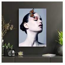 1 pieza Cartel de lienzo con imagen abstracta minimalista nórdica de Body de mujer con mariposa sin marco, adecuado para decorar la pared de la sala de estar, el dormitorio, el estudio, el bar, la cafetería y el hogar