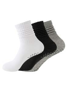 3 pares de meias esportivas femininas multifuncionais, lisas e antiderrapantes, casuais e minimalistas, adequadas para todas as estações, esportes ao ar livre e pilates, ioga, balé, uso diário e treino, incluindo meias antiderrapantes, ótimas para presentear, outono - Multicolorido - Ver 2