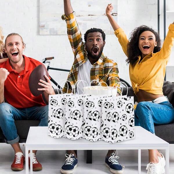 5Pcs Soccer Gift Bag Paper Wrapping Pouch Football Print Goodie Bags Celebration Sport Theme Party Decor Favor Supplies Candy Bag Supplies Sport Birthday Party Decoration Gift Bag Favors