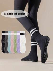 3/5 双女士瑜伽袜，防滑硅胶抓地力室内运动、健身、普拉提、蹦床、舞蹈中筒袜，秋季