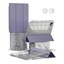 三折可折叠防摔 iPad 平板电脑保护套 适用于 iPad 带透明高透明亚克力连接笔槽笔架-薰衣草紫色 - 薰衣草紫 - 查看 2