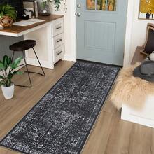 1 件复古做旧波西米亚风格长条地毯，1000 克天鹅绒 + 300 克圆点底组合地毯，经典美式花卉图案地毯，适用于客厅、卧室、厨房、浴室、洗衣房、走廊、入口、游戏室、男孩房、四季装饰垫、家居装饰 - 淺灰色 - 查看 7