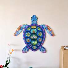 1 Stück lebendiges Blumen Metall Schildkröten Wandkunst, 2D bunte Schildkröte, Blumenmuster, ideal für Garten, Zimmer, Schlafzimmer, Zuhause, Outdoor Dekoration, Wanddekoration, perfektes Feriengeschenk, Schildkröten Dekoration
