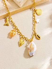 1 Stück kreativ und personalisiertes Meereslebens-Accessoire, inklusive Muscheln, Jakobsmuscheln, Seesterne, Krabben, Schildkröten, herzförmiger Mondanhänger, Kette, Edelstahl-Halskette