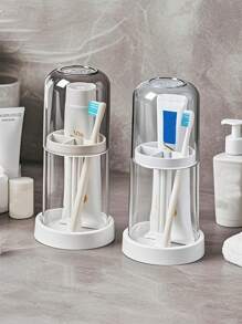 1PC Travelware Toothbrush Cup Holder With Drainage And Storage, Hot Water, Toothpaste, Electric Toothbrush And Mouthwash Cup Holder, Mouthwash Cup Set Multi-Functional Dustproof, Bathroom Countertop Mouthwash Cup Organizer, Bathroom Supplies, Travel Accessories, Household Supplies, Wash Cups Back To School