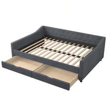 Recommend-Full Size Daybed With Drawers Upholstered Tufted Sofa Bed, With Button On Back And Piping On Waved Shape Arms-Dark Grey-TRHSVA - Multicolor - View 2