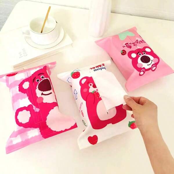 Disney Disney Hanging Tissue Box Cover, Cute Pink Bear Tissue Paper Holder For Living Room Kitchen School Supplies, Back To School
