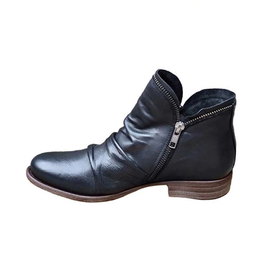 Women Fashion Ankle Boots Non Slip Side Zipper Leather Fall Boots ...
