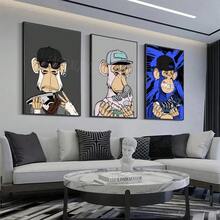 1 件有趣的动物猴子戴帽子时尚无聊海报帆布画现代家居客厅卧室房间酒吧咖啡馆装饰可选框架 - 彩色 - 查看 1