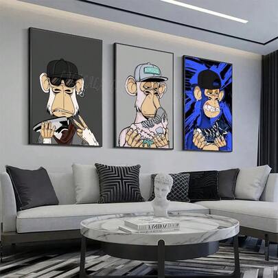 1 Stück lustige Tiere Affen mit Hüten tragende Mode und langweilige Poster Leinwand Gemälde moderne Häuser Wohnzimmer Schlafzimmer Räume Bars Cafés Dekorationen wahlweise mit Rahmen