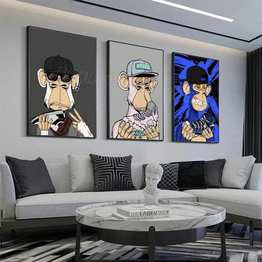 1 件有趣的动物猴子戴帽子时尚无聊海报帆布画现代家居客厅卧室房间酒吧咖啡馆装饰可选框架 - 彩色 - 查看 1