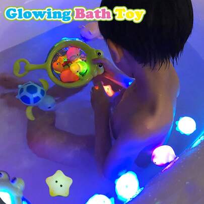 Set med fiskande havsdjur som lyser i mörkret, glänsande färgglada badkarsleksaker, flytande badkarsvattenleksaker, utmärkt present till badrum, badkar, poolparty