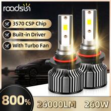 2pcs H1 H7 H11 9005 9006 H4 H13 LED Car Headlight, Ultra-White 6000K Super Bright 26000LM/Pair 260W/Pair 50000hrs Lifespan Plug-N-Play 800% Brightness
