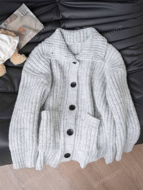 Cozy Soft Knit Cardigan Sweater For Women, Vintage Style High Neck Loose Fit Outerwear, Autumn/Winter