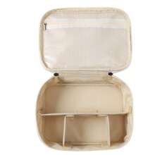 Large Capacity Removable 3-Layer Makeup Bag, Vegan Leather Travel Cosmetic Organizer With Brush Holder, Unisex Portable Toiletry Case, Alcohol-Free Makeup Storage Solution, Elegant Design Makeup Organizer Bathroom Accessories