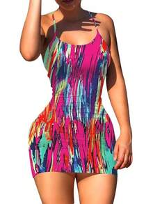 Nimsruc Women Bodycon Dress Summer Short Backless Spaghetti Strap Dresses - 6667 彩色印花 - 查看 1