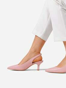 Zapatos de tacón bajo con punta puntiaguda y hebilla decorativa para mujer, estilo stiletto, para vestido de novia, elegantes, de color liso, para boda - Rosa - Ver 11