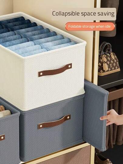 1PC Grey Clothes Storage Box, Oxford Cloth Foldable Drawer-Type Clothes Storage Box, Household Non-Compartment Wardrobe Jeans Sweater Finishing Box