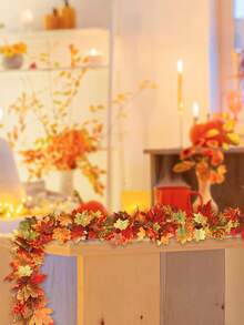 175cm/100cm-Artificial Maple Leaf Vine Halloween Autumn Color Pendant Thanksgiving Decoration Home Wall Hanging Artificial Maple Leaf, Artificial Autumn Maple Leaf Wreath Home Autumn Decoration Autumn Leaf Wreath Cape Autumn Wreath Thanksgiving Fireplace Table Party Porch Decoration,Fake Plants - Multicolor - View 5