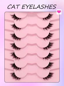 Asiteo 7 Pairs Cat Eye Half-Strip False Eyelashes, Natural & Delicate, Soft Ends, Lengthening & Fluffy, Faux Mink Lashes - Cat Eye Lashes - View 6