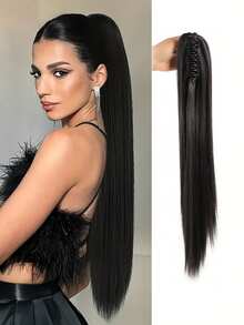 24 Inch Long Straight Ponytail Hair Extensions Synthetic Fake Pony Tails Hairpieces Clip In Ponytail Extension For Women Girls Daily - Multicolor - View 11